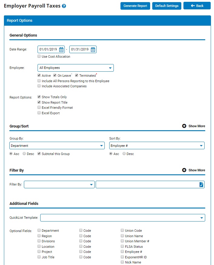 Employer Payroll Taxes Report