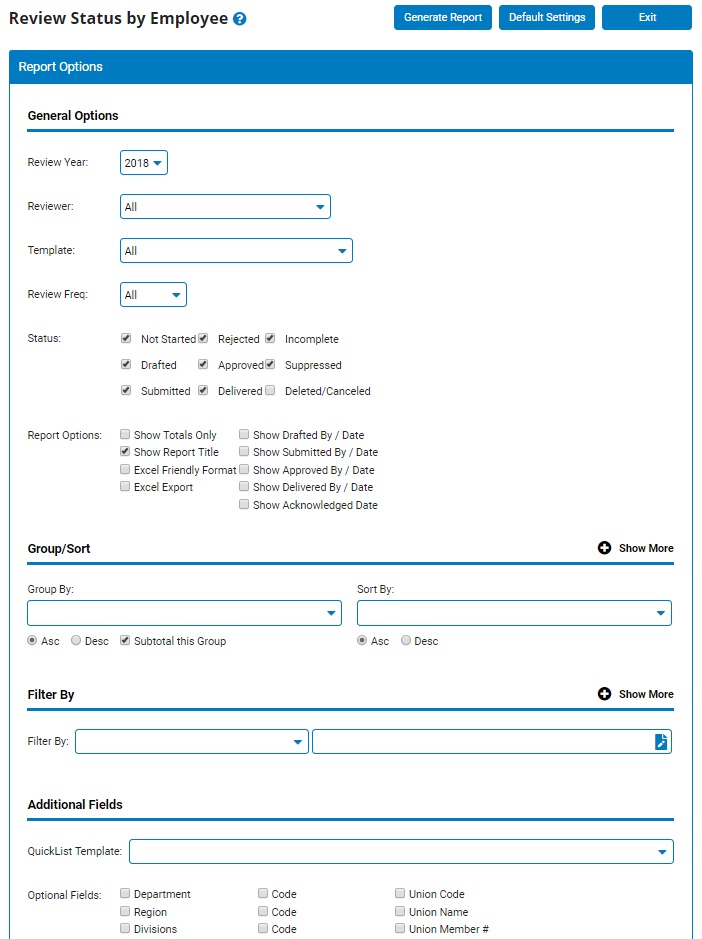 Performance Status by Employee Report